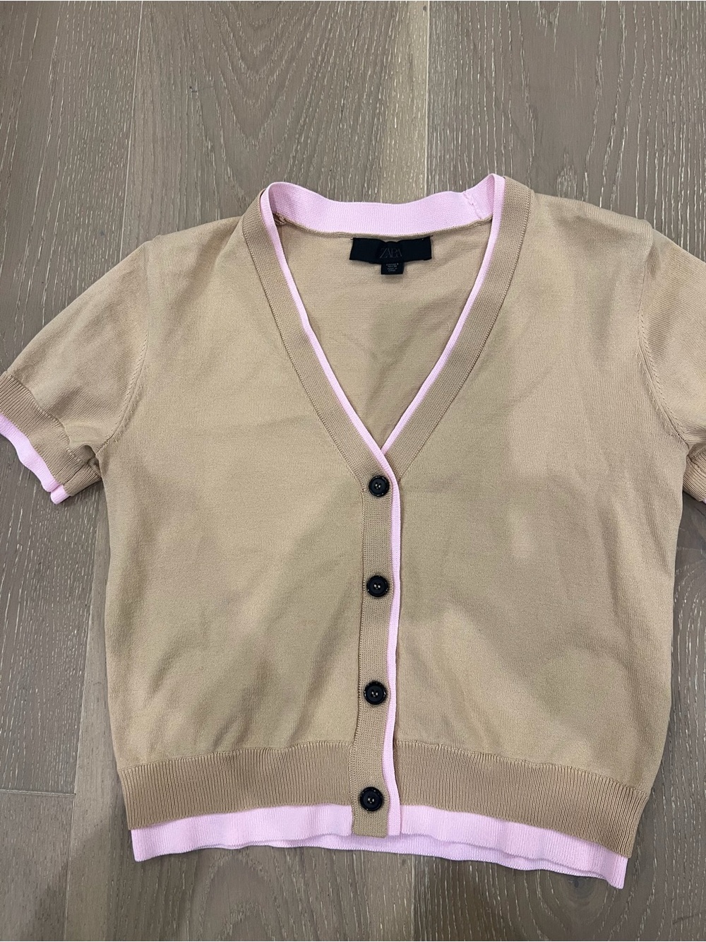 Zara Tan Cardigan with Light Pink Trim